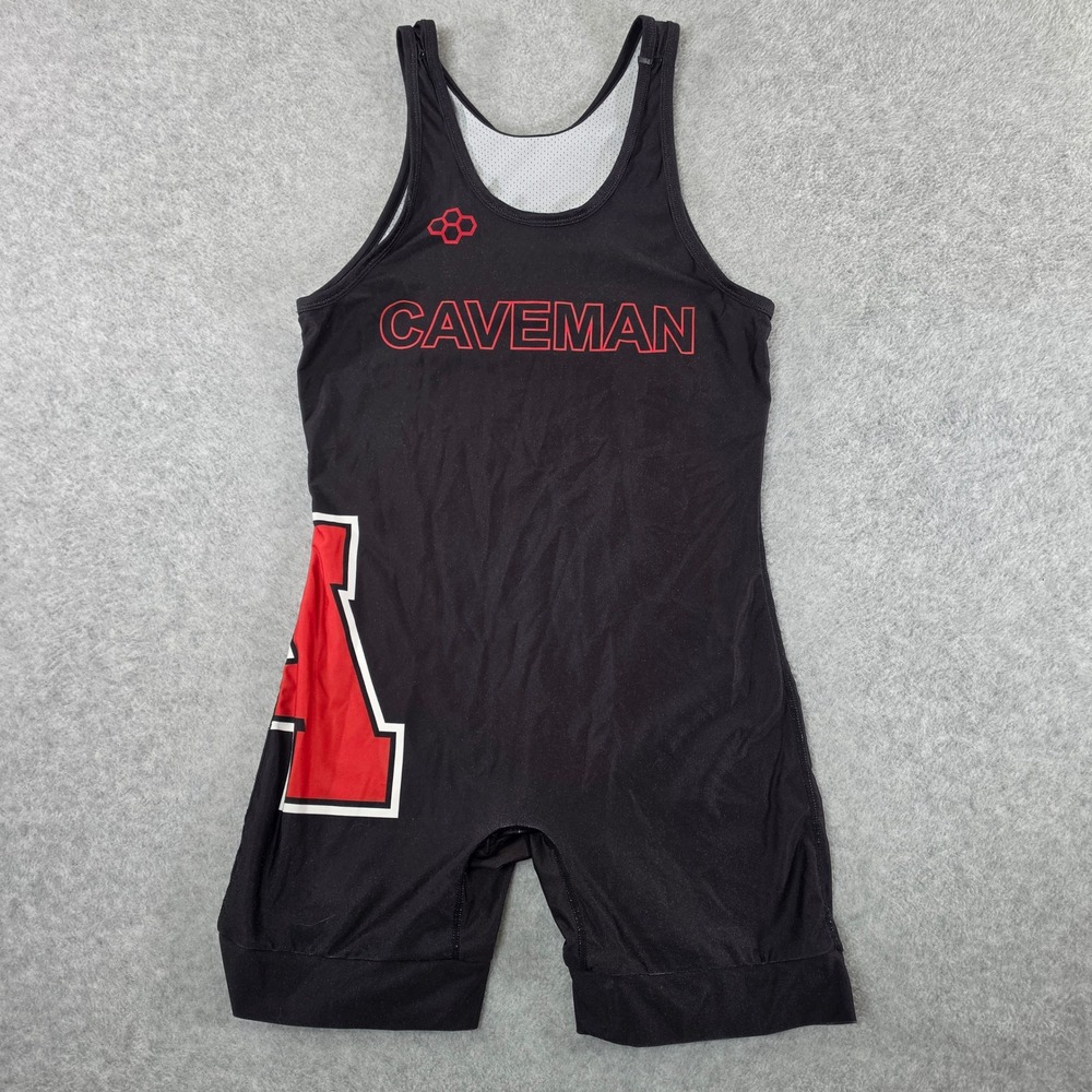 Rudis Caveman Wrestling Singlet Mens Large Black Red American Fork High School